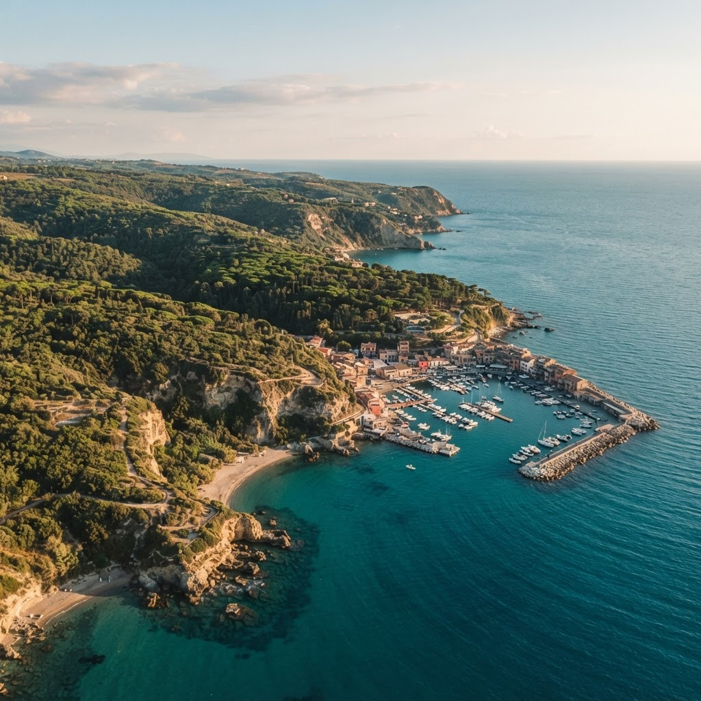 Veduta aerea della costa tirrenica nei pressi di Anzio